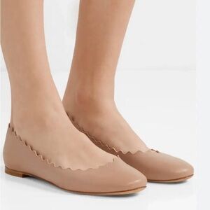 New Chloe Lauren Scalloped Leather Ballet Flats in Pink Tea